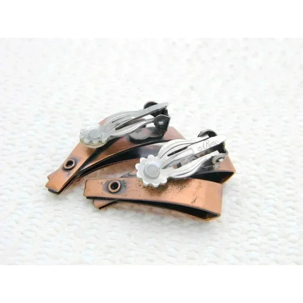 Matisse RENOIR Signed RARE Ribbon Copper Earrings - Picture 3 of 4